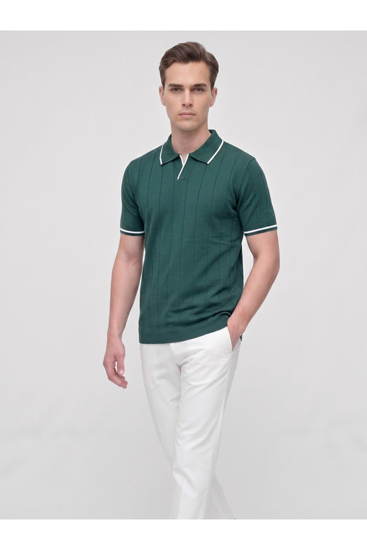Erkek Polo Yaka Triko Kısa Kollu T-Shirt - Yeşil