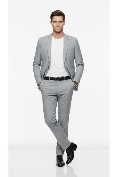 Erkek Slim Fit Mikro Desenli Takım Elbise 2 Düğmeli Çift Yırtmaçlı Modern Ceket Pantolon Takım - Gri