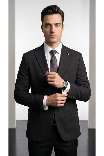 Slim Fit Mikro Desenli Erkek Ceket Yazlık Pike Kumaş Çift Yırtmaç Blazer - Siyah