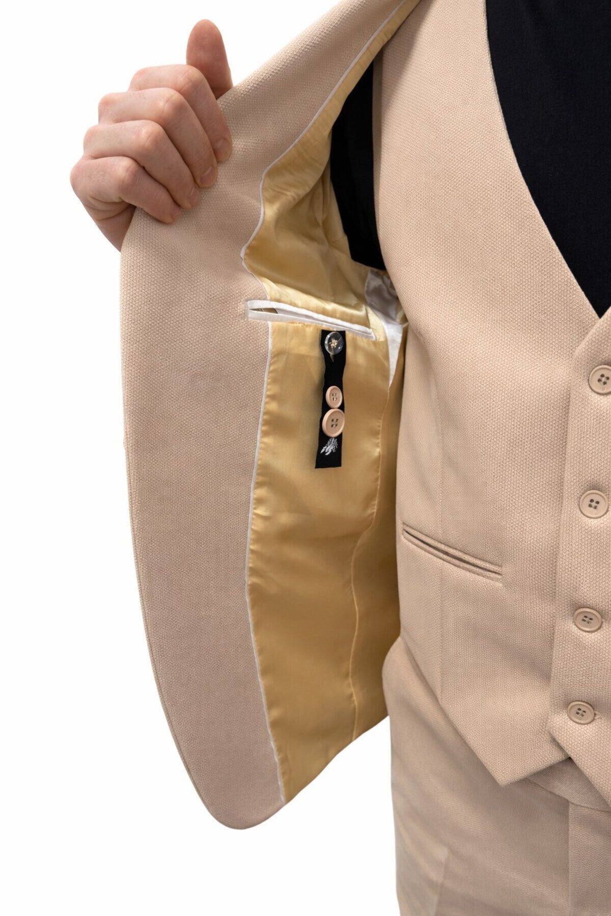 Erkek Klasik Slim Fit Armürlü Kumaş Tek Düğmeli Çift Yırtmaçlı Klasik Yaka Takım Elbise 7 Drop - Bej