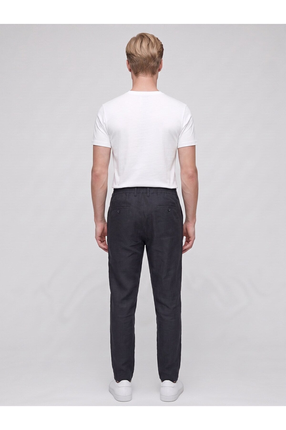 Erkek Keten Pantolon – Bağcıklı Bel, Slim Fit Rahat Kesim Yazlık Pantolon - Siyah