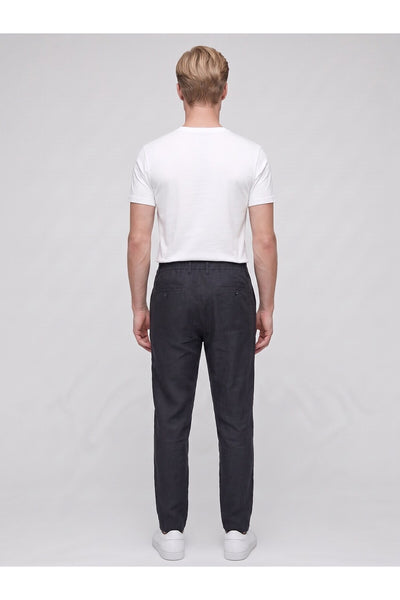 Erkek Keten Pantolon – Bağcıklı Bel, Slim Fit Rahat Kesim Yazlık Pantolon - Siyah