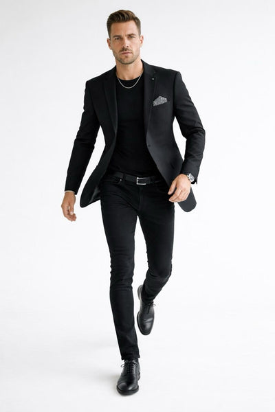 Erkek Mono Yaka Tek Düğmeli Çift Yırtmaçlı Blazer Ceket – Premium Dokuma Kumaş, 8 Renk - Siyah