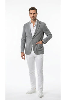 Erkek Slim Fit Blazer Ceket Tek Düğmeli Çift Yırtmaçlı Torba Cepli Yarım Astarlı - Gri