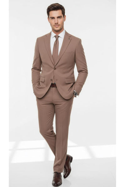 Erkek Slim Fit Mikro Desenli Takım Elbise 2 Düğmeli Çift Yırtmaçlı Modern Ceket Pantolon Takım - Turuncu
