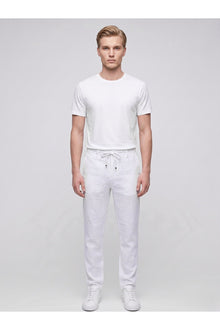 Erkek Keten Pantolon – Bağcıklı Bel, Slim Fit Rahat Kesim Yazlık Pantolon - Beyaz