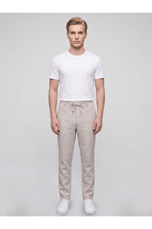 Erkek Yazlık Bağcıklı Kumaş Pantolon – Slim Fit Rahat Kesim Günlük Pantolon - Bej