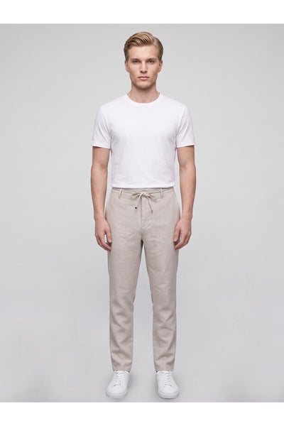 Erkek Yazlık Bağcıklı Kumaş Pantolon – Slim Fit Rahat Kesim Günlük Pantolon - Bej