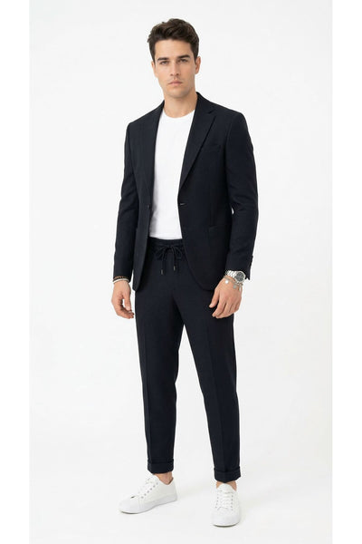 Pike Kumaş Jogger Pantolonlu Erkek Takım Elbise – Torba Cepli Tek Düğme Slim Fit Kombin - Siyah