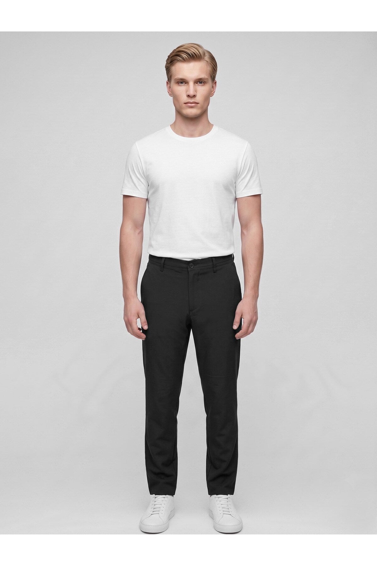 Erkek Yazlık Bağcıklı Kumaş Pantolon – Slim Fit Rahat Kesim Günlük Pantolon - Siyah