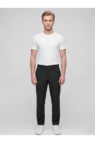 Erkek Yazlık Bağcıklı Kumaş Pantolon – Slim Fit Rahat Kesim Günlük Pantolon - Siyah
