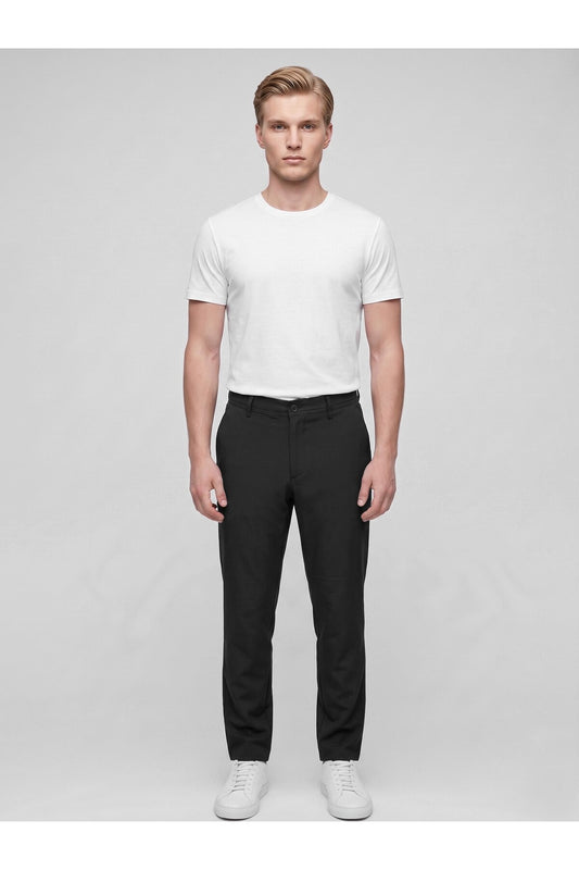 Erkek Yazlık Bağcıklı Kumaş Pantolon – Slim Fit Rahat Kesim Günlük Pantolon - Siyah