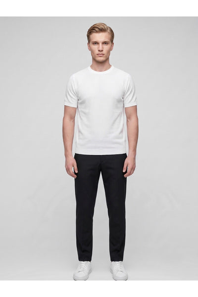 Erkek Bisiklet Yaka Kısa Kollu Triko Tişört – Slim Fit Modern Kesim Yazlık T-Shirt - Beyaz