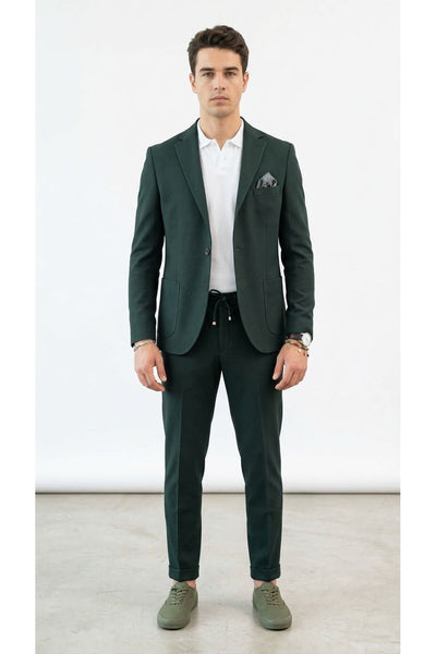 Pike Kumaş Jogger Pantolonlu Erkek Takım Elbise – Torba Cepli Tek Düğme Slim Fit Kombin - Yeşil