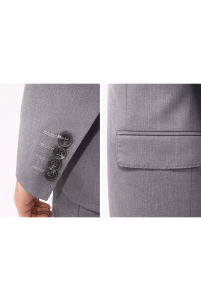 Erkek Klasik Slim Fit Takım Elbise – Notch Yaka, Yaka Punto Dikişli, Tek Düğmeli, Çift Yırtmaçlı - Gri