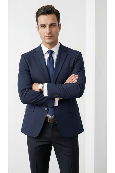 Slim Fit Mikro Desenli Erkek Ceket Yazlık Pike Kumaş Çift Yırtmaç Blazer - Lacivert