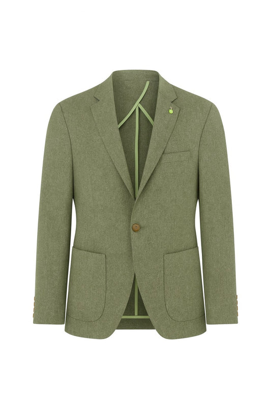 Erkek Slim Fit Blazer Ceket Tek Düğmeli Çift Yırtmaçlı Torba Cepli Yarım Astarlı - Haki