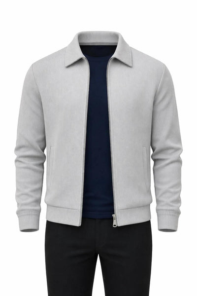 Slim Fit Fitilli Dokulu Erkek Fermuarlı Mont Ceket Günlük Şık Kombin - Gri