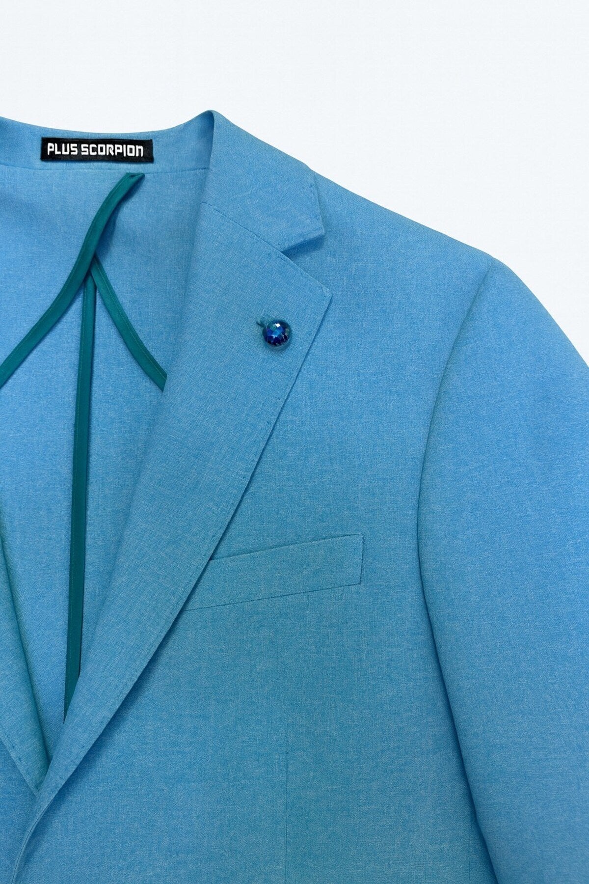 Erkek Slim Fit Blazer Ceket Tek Düğmeli Çift Yırtmaçlı Torba Cepli Yarım Astarlı - Turkuaz