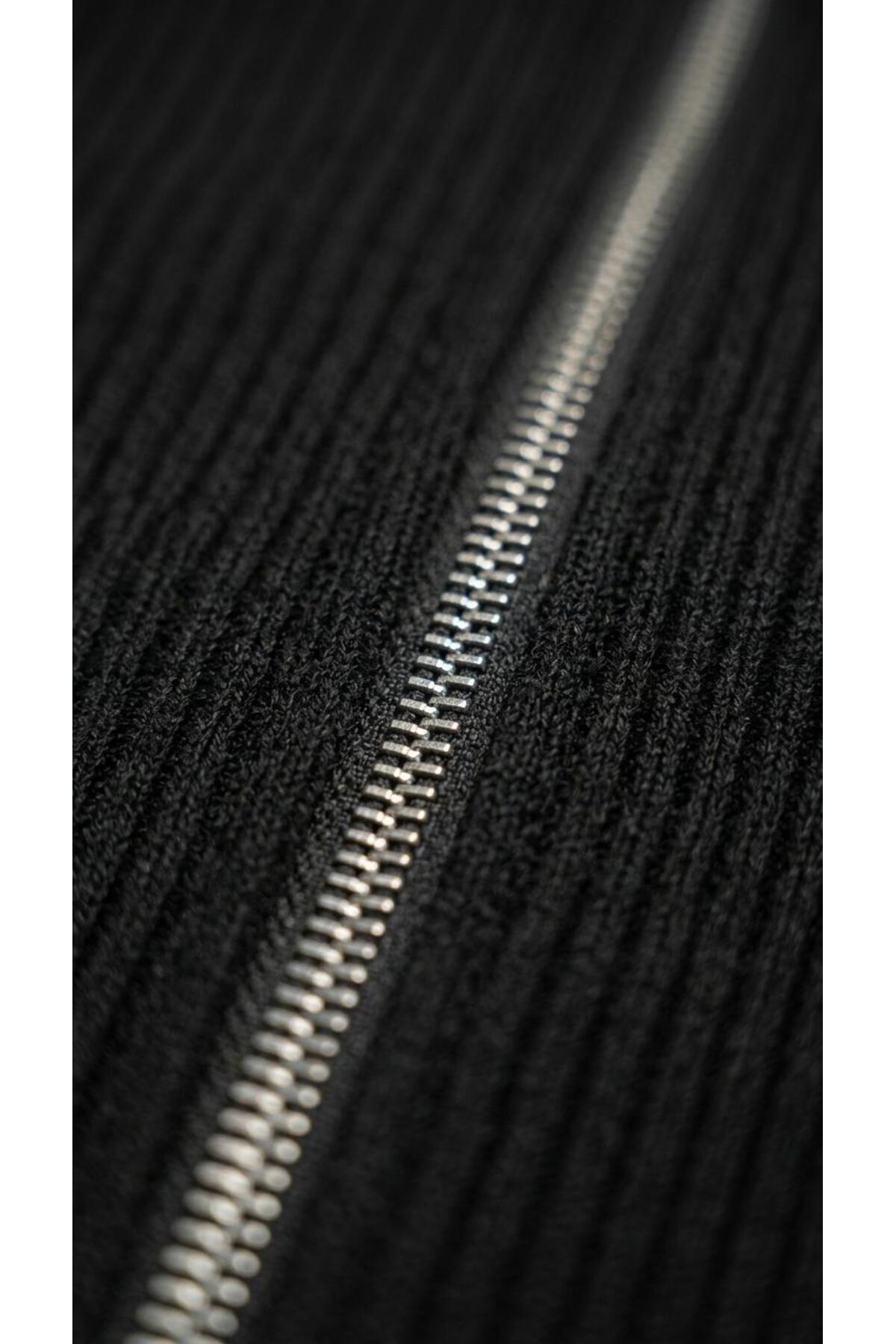 Slim Fit Fitilli Dokulu Erkek Fermuarlı Mont Ceket Günlük Şık Kombin - Siyah