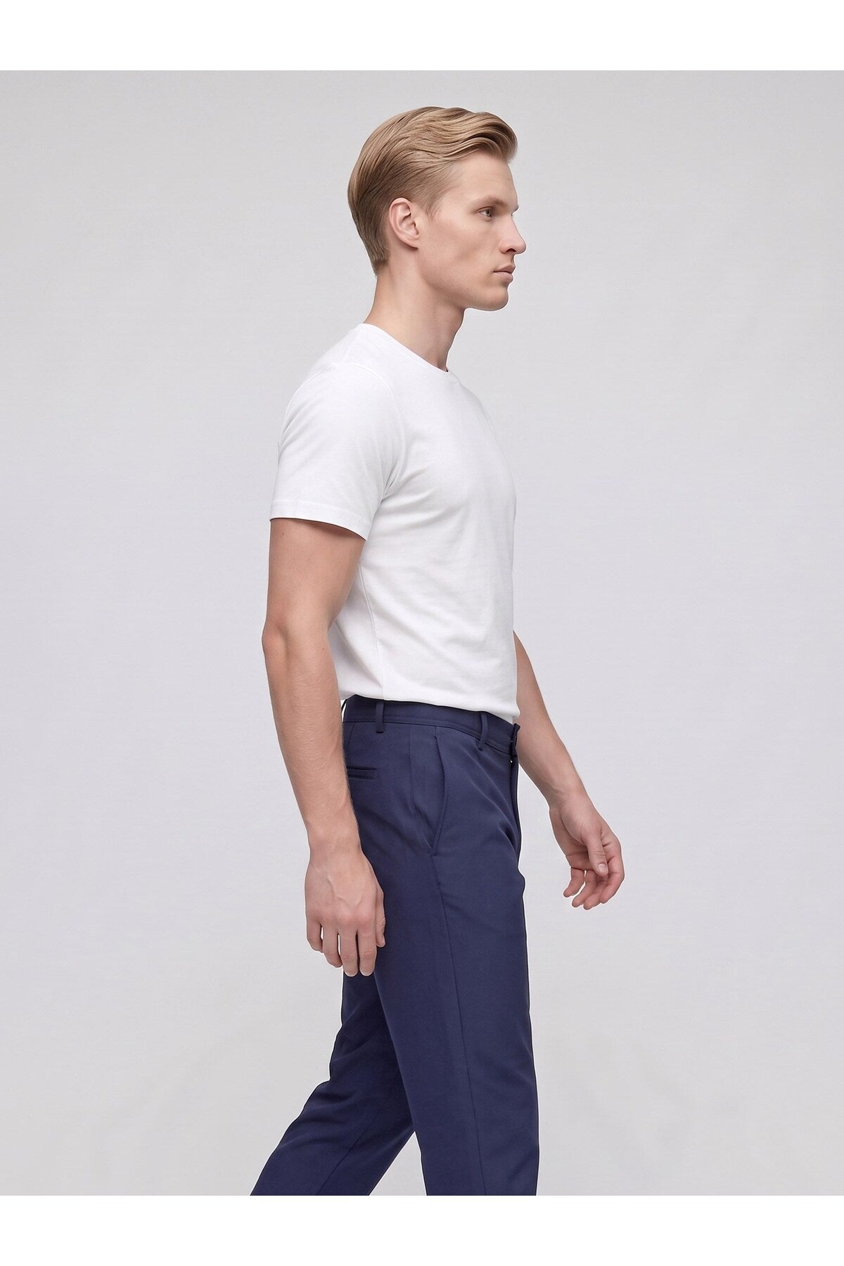 Erkek Yazlık Bağcıklı Kumaş Pantolon – Slim Fit Rahat Kesim Günlük Pantolon - Lacivert
