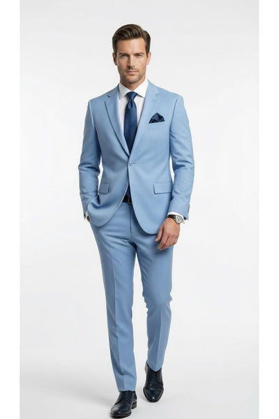 Erkek 3 Parça Slim Fit Takım Elbise –Klasik Likralı Kumaş, Tek Düğme, Çift Yırtmaçlı Modern Kesim ( - Mavi