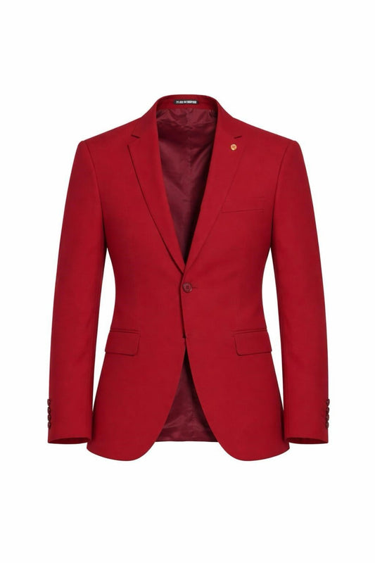 Erkek Mono Yaka Tek Düğmeli Çift Yırtmaçlı Blazer Ceket – Premium Dokuma Kumaş, 8 Renk - Kırmızı