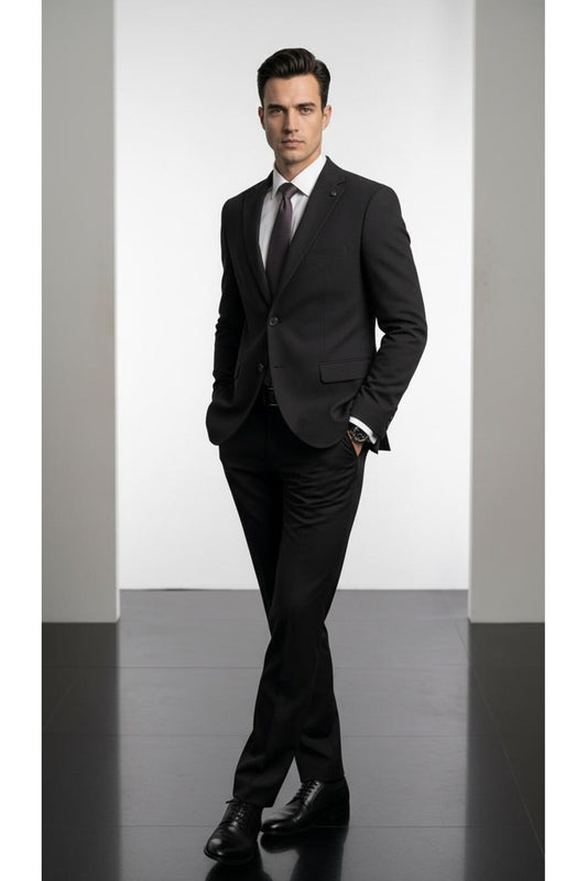 Slim Fit Mikro Desenli Erkek Ceket Yazlık Pike Kumaş Çift Yırtmaç Blazer - Siyah