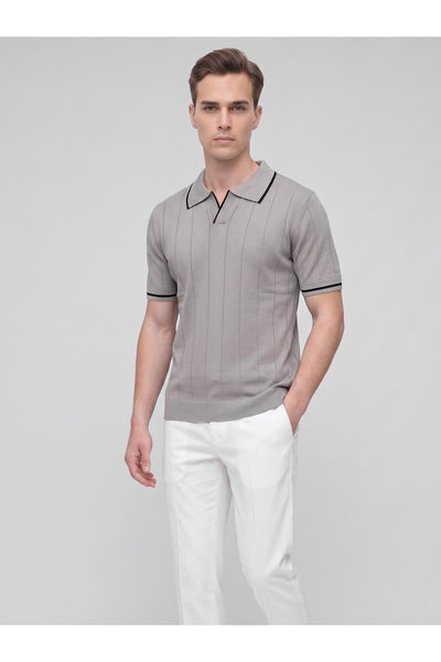 Erkek Polo Yaka Triko Kısa Kollu T-Shirt - Gri