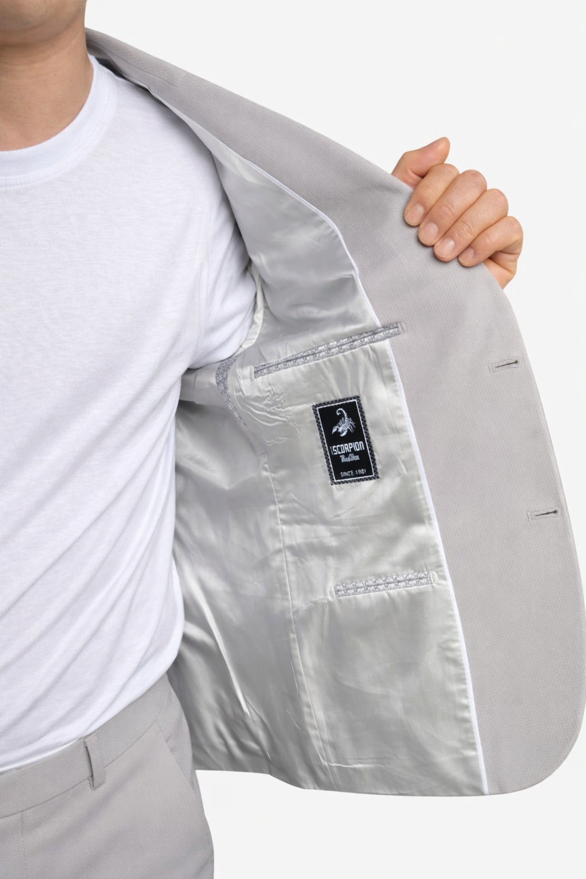 Erkek Slim Fit Mikro Desenli Takım Elbise 2 Düğmeli Çift Yırtmaçlı Modern Ceket Pantolon Takım - Gri