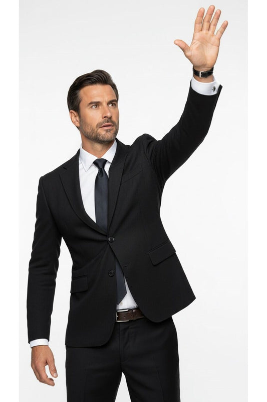 Erkek Slim Fit Çift Düğme Çift Yırtmaçlı Blazer Ceket – Premium Dokulu Kumaş - Siyah