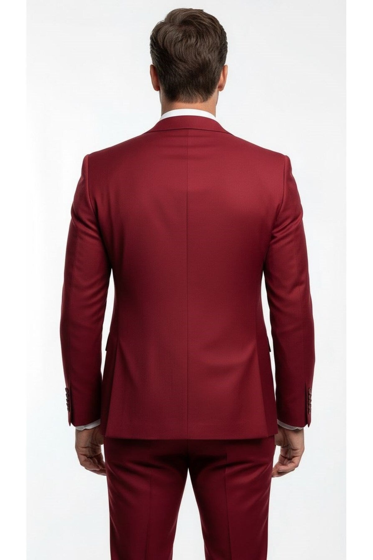Erkek 3 Parça Slim Fit Takım Elbise –Klasik Likralı Kumaş, Tek Düğme, Çift Yırtmaçlı Modern Kesim ( - Bordo