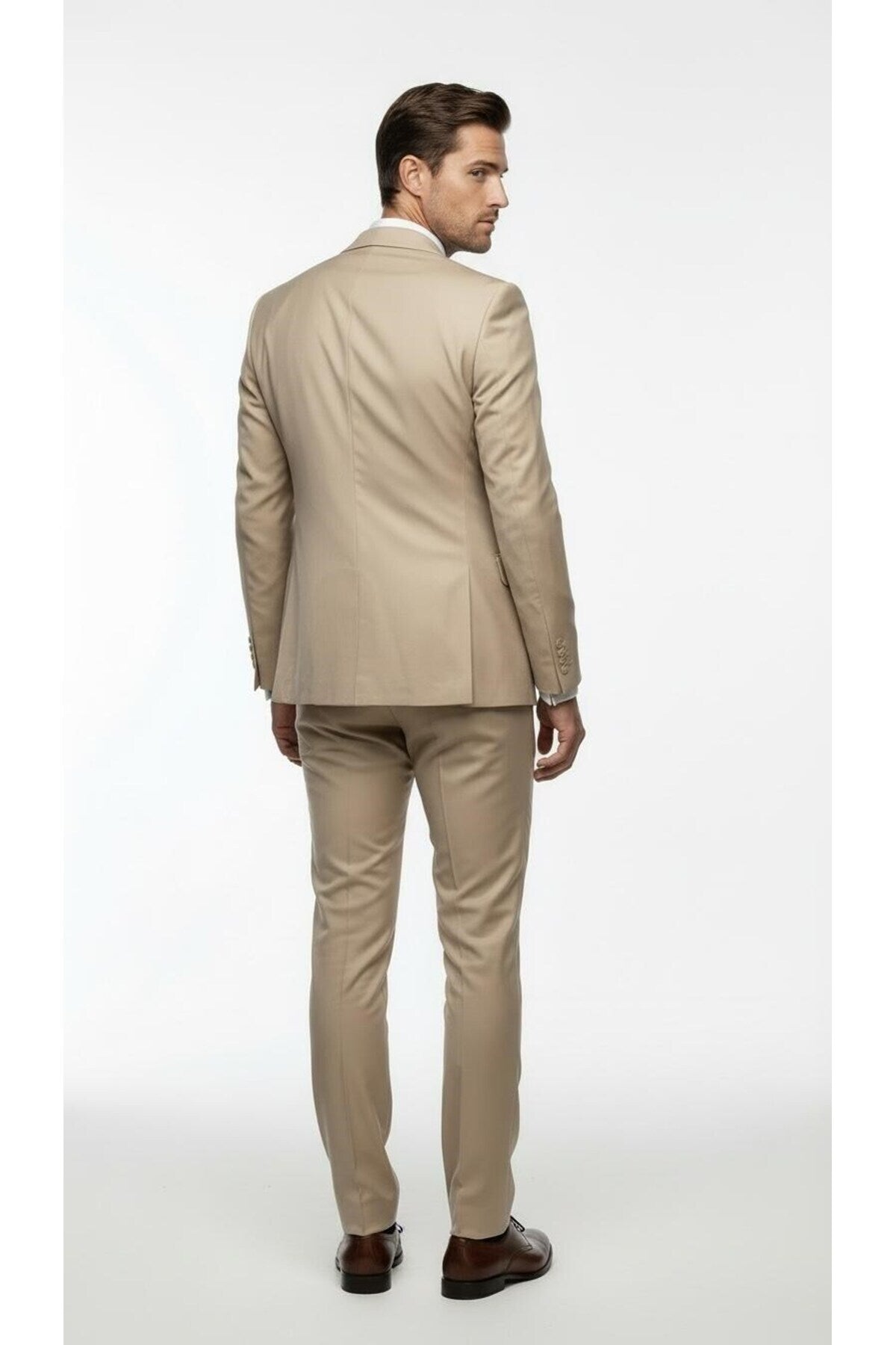 Erkek 3 Parça Slim Fit Takım Elbise –Klasik Likralı Kumaş, Tek Düğme, Çift Yırtmaçlı Modern Kesim ( - Bej