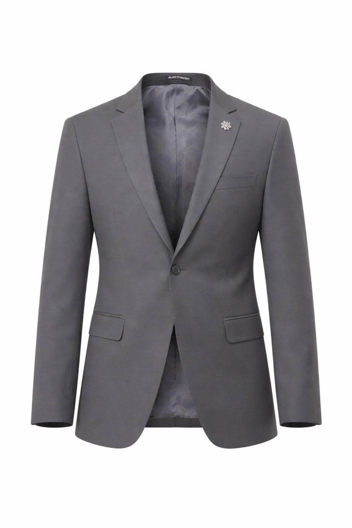 Erkek Mono Yaka Tek Düğmeli Çift Yırtmaçlı Blazer Ceket – Premium Dokuma Kumaş, 8 Renk - Gri