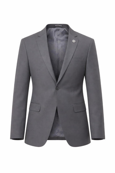 Erkek Mono Yaka Tek Düğmeli Çift Yırtmaçlı Blazer Ceket – Premium Dokuma Kumaş, 8 Renk - Gri