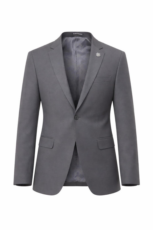 Erkek Mono Yaka Tek Düğmeli Çift Yırtmaçlı Blazer Ceket – Premium Dokuma Kumaş, 8 Renk - Gri
