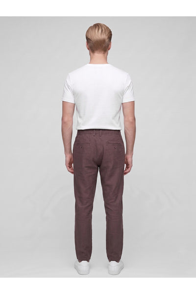 Erkek Keten Pantolon – Bağcıklı Bel, Slim Fit Rahat Kesim Yazlık Pantolon - Kahverengi