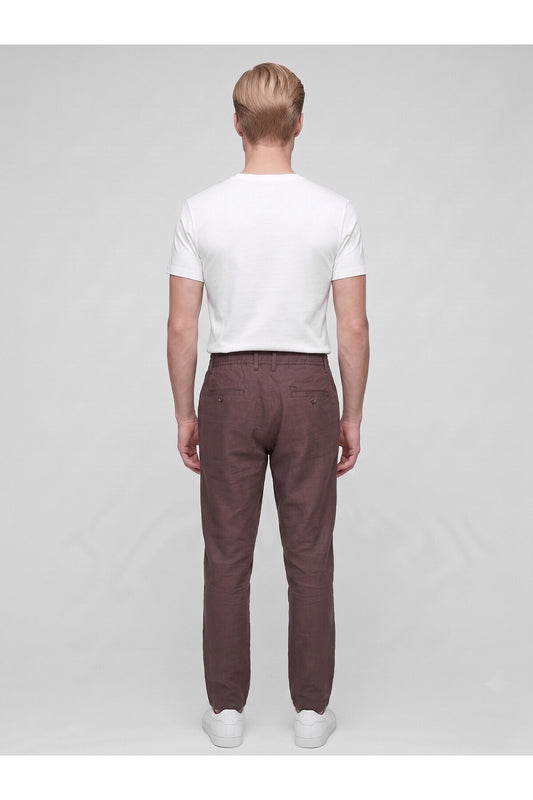 Erkek Keten Pantolon – Bağcıklı Bel, Slim Fit Rahat Kesim Yazlık Pantolon - Kahverengi