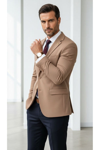 Erkek Slim Fit Çift Düğme Çift Yırtmaçlı Blazer Ceket – Premium Dokulu Kumaş - Turuncu