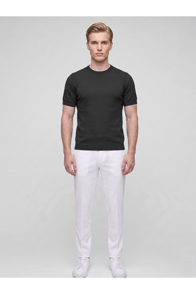Erkek Bisiklet Yaka Kısa Kollu Triko Tişört – Slim Fit Modern Kesim Yazlık T-Shirt - Siyah