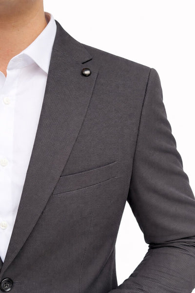 Slim Fit Mikro Desenli Erkek Ceket Yazlık Pike Kumaş Çift Yırtmaç Blazer - Siyah