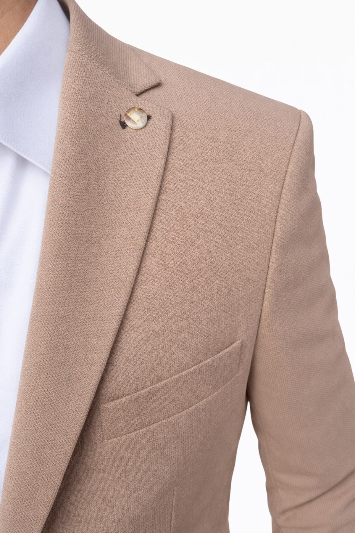 Erkek Slim Fit Tek Düğmeli Blazer Ceket – Vizon Renk, Şık ve Modern Kesim - Bej
