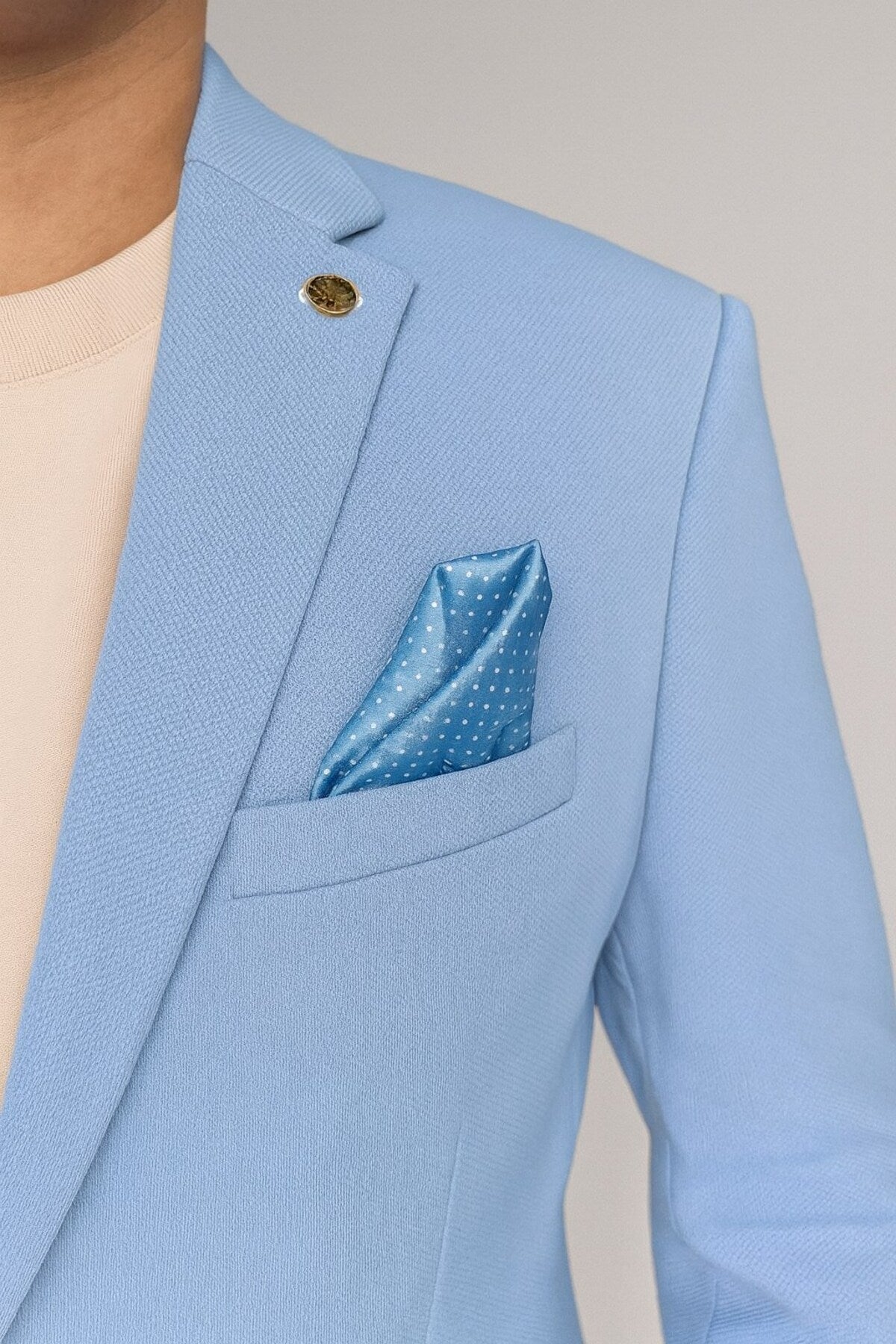 Açık Mavi Erkek İtalyan Kesim Tek Düğmeli Blazer Ceket – Günlük ve Şık Kombinler İçin - Mavi