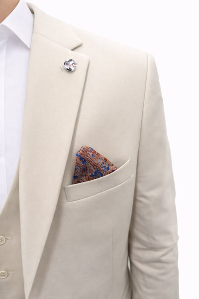 Erkek 3 Parça Slim Fit Takım Elbise –Klasik Likralı Kumaş, Tek Düğme, Çift Yırtmaçlı Modern Kesim ( - Bej