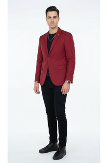 Erkek Mono Yaka Tek Düğmeli Çift Yırtmaçlı Blazer Ceket – Premium Dokuma Kumaş, 8 Renk - Kırmızı