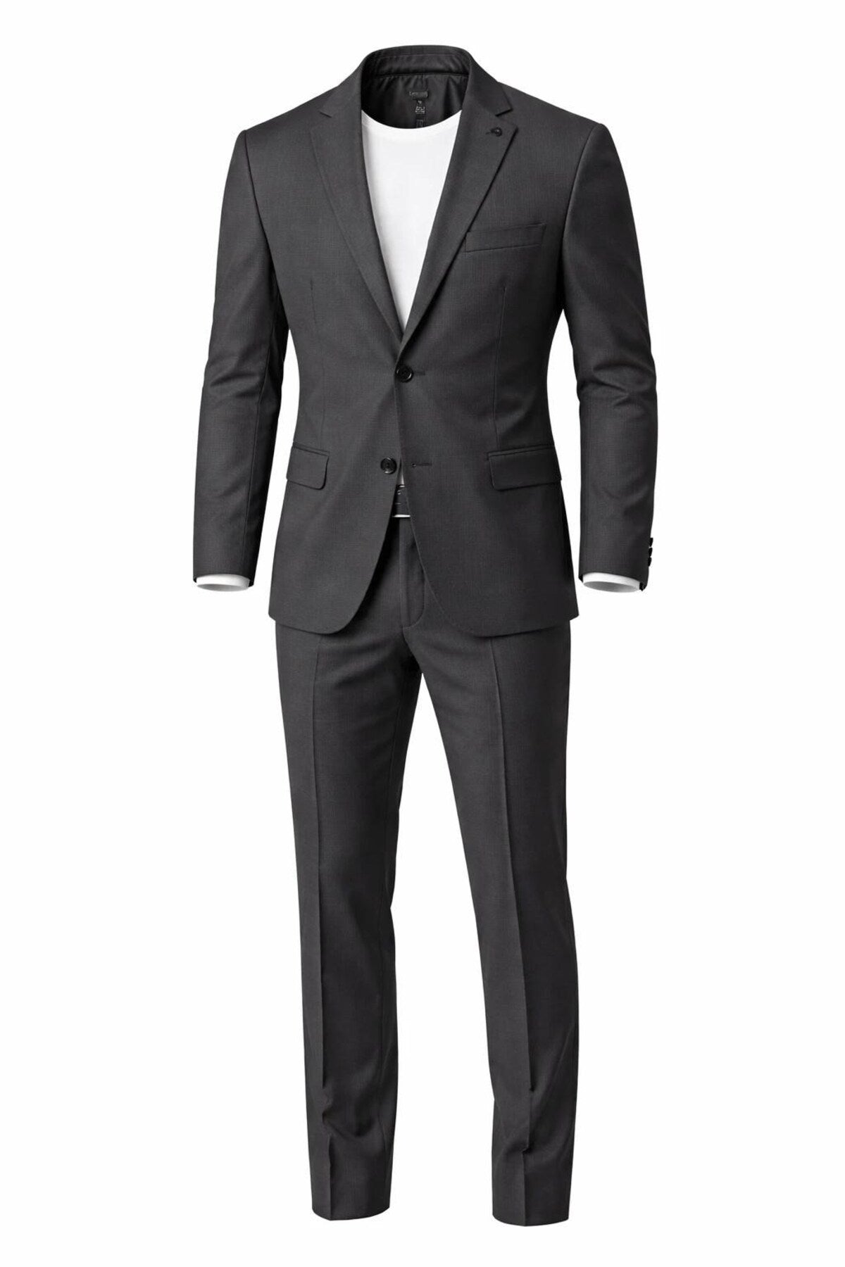 Erkek Klasik 2’li Takım Elbise 2 Düğmeli Slim Fit Esnek Kumaş Çift Yırtmaçlı 7 Drop - Siyah