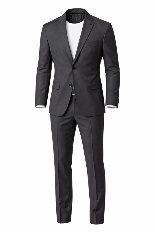 Erkek Klasik 2’li Takım Elbise 2 Düğmeli Slim Fit Esnek Kumaş Çift Yırtmaçlı 7 Drop - Siyah