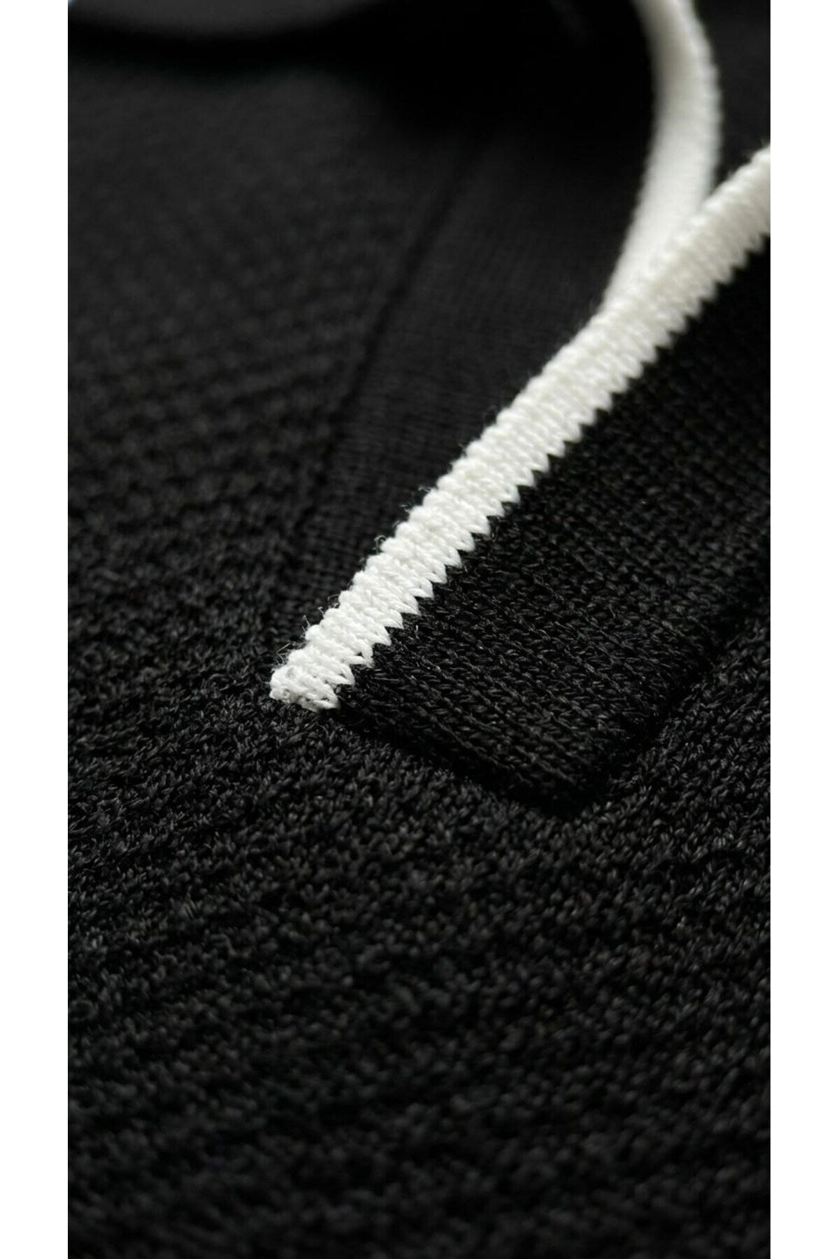Erkek Pike Dokulu Triko Polo Yaka Tişört Slim Fit Şerit Detaylı Yazlık Model - Siyah