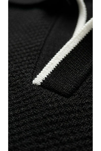 Erkek Pike Dokulu Triko Polo Yaka Tişört Slim Fit Şerit Detaylı Yazlık Model - Siyah