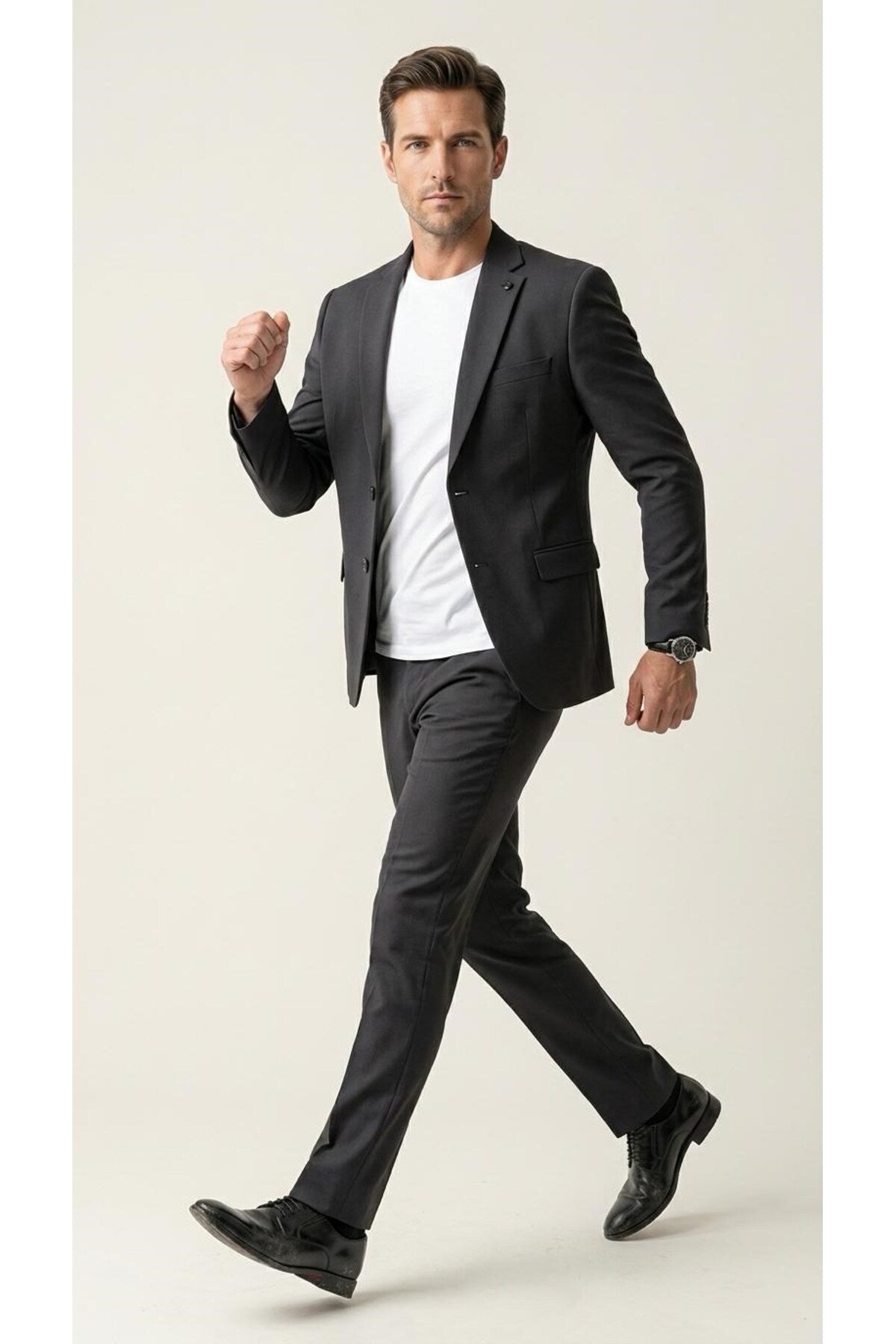 Erkek Klasik 2’li Takım Elbise 2 Düğmeli Slim Fit Esnek Kumaş Çift Yırtmaçlı 7 Drop - Siyah